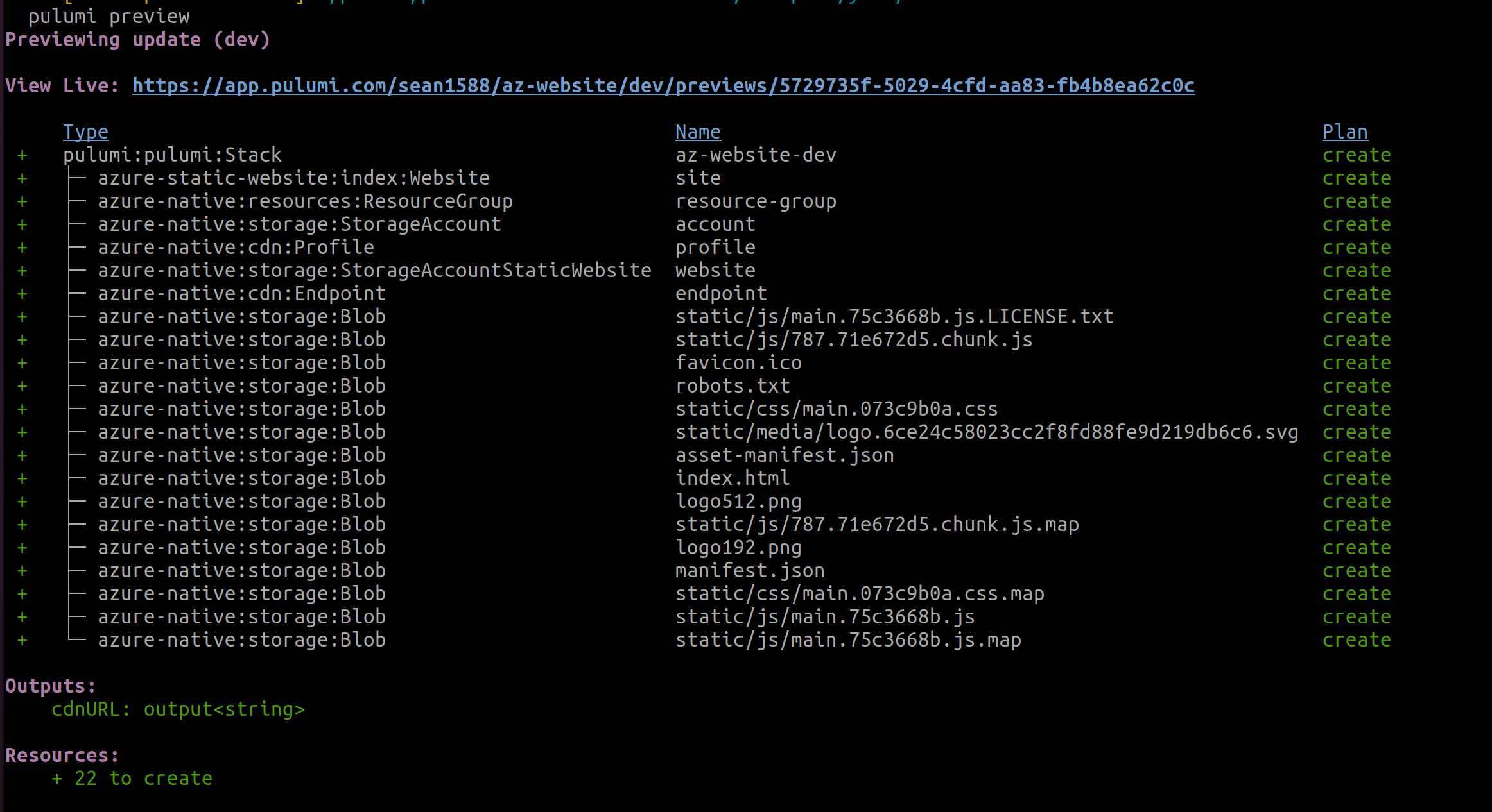 pulumi up CLI output alt_text
