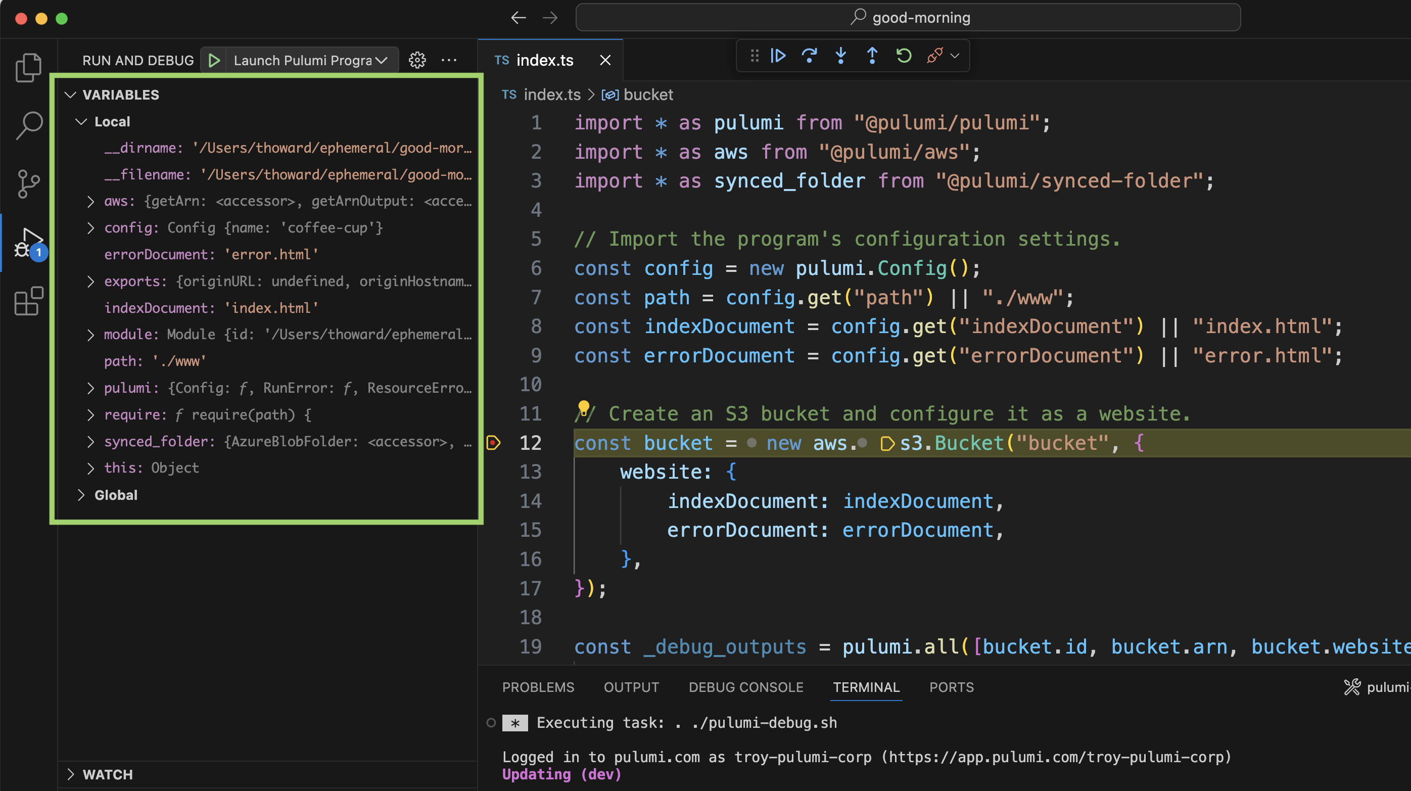 Figure: Local variables displayed in the Variables side panel.