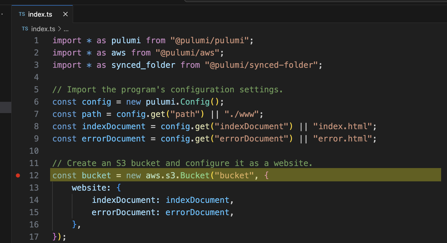 Figure: A breakpoint set on line 12.