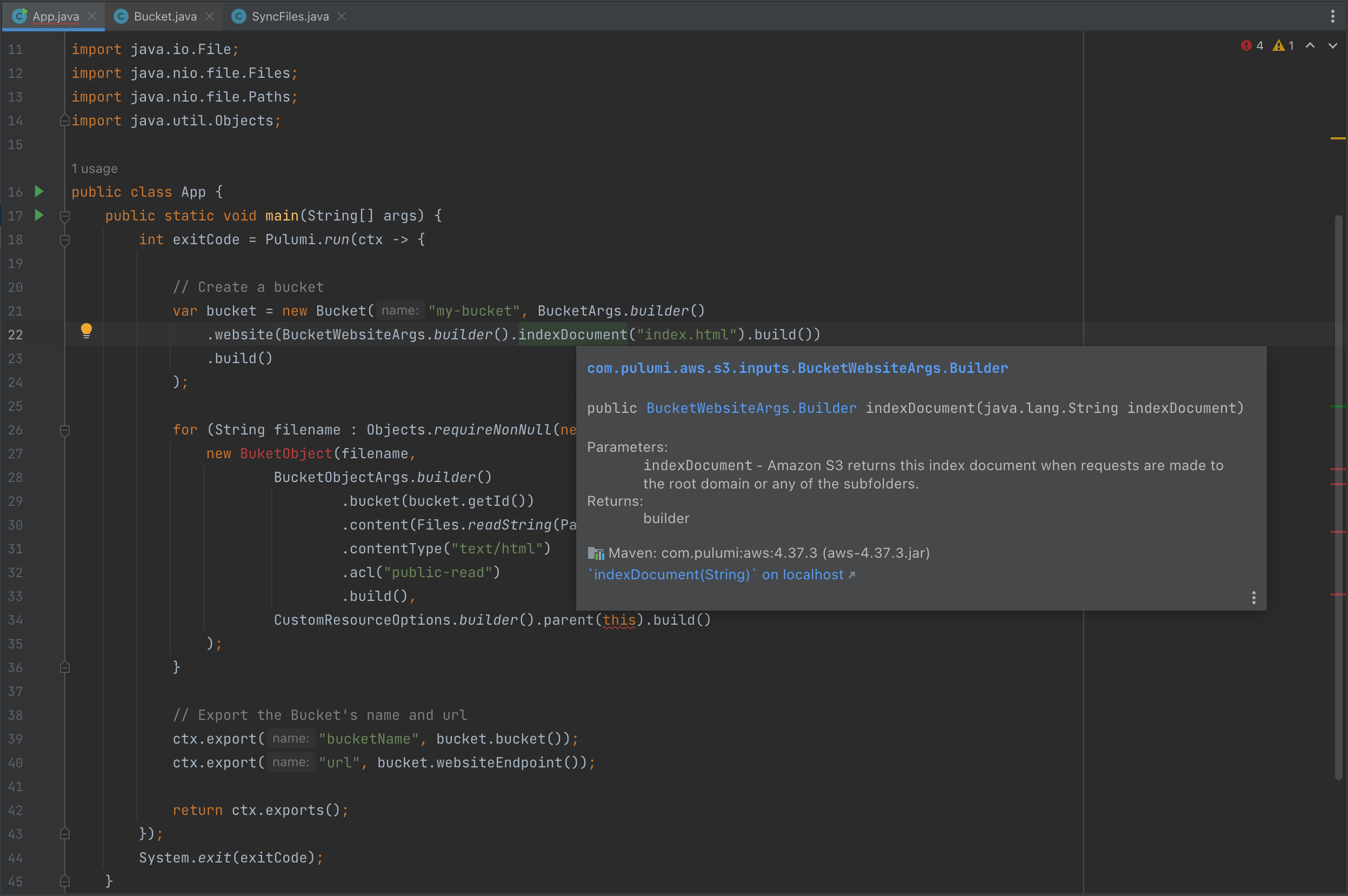IntelliJ IDE with Pulumi and Java Program