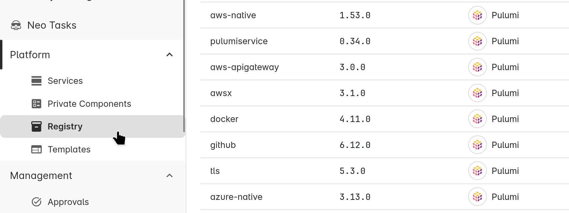 Registry tab
