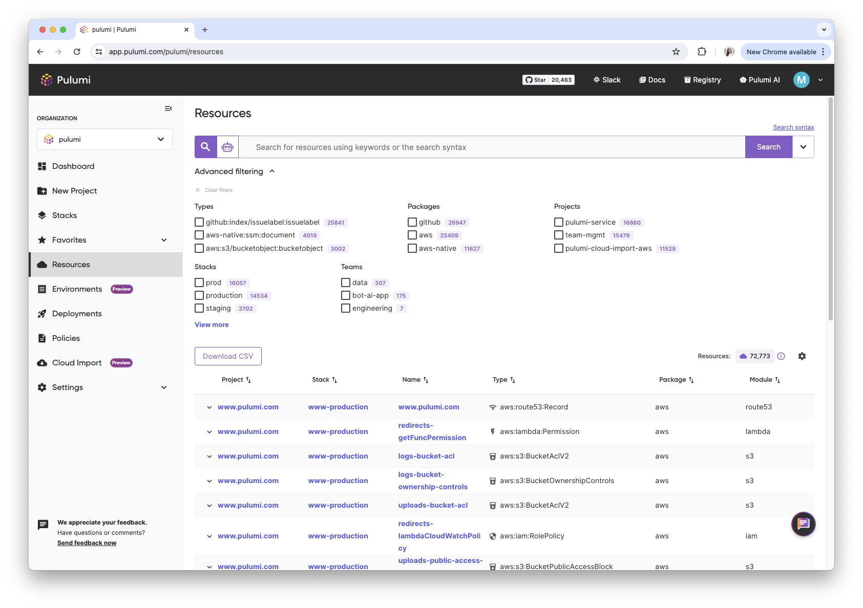 resource search UI
