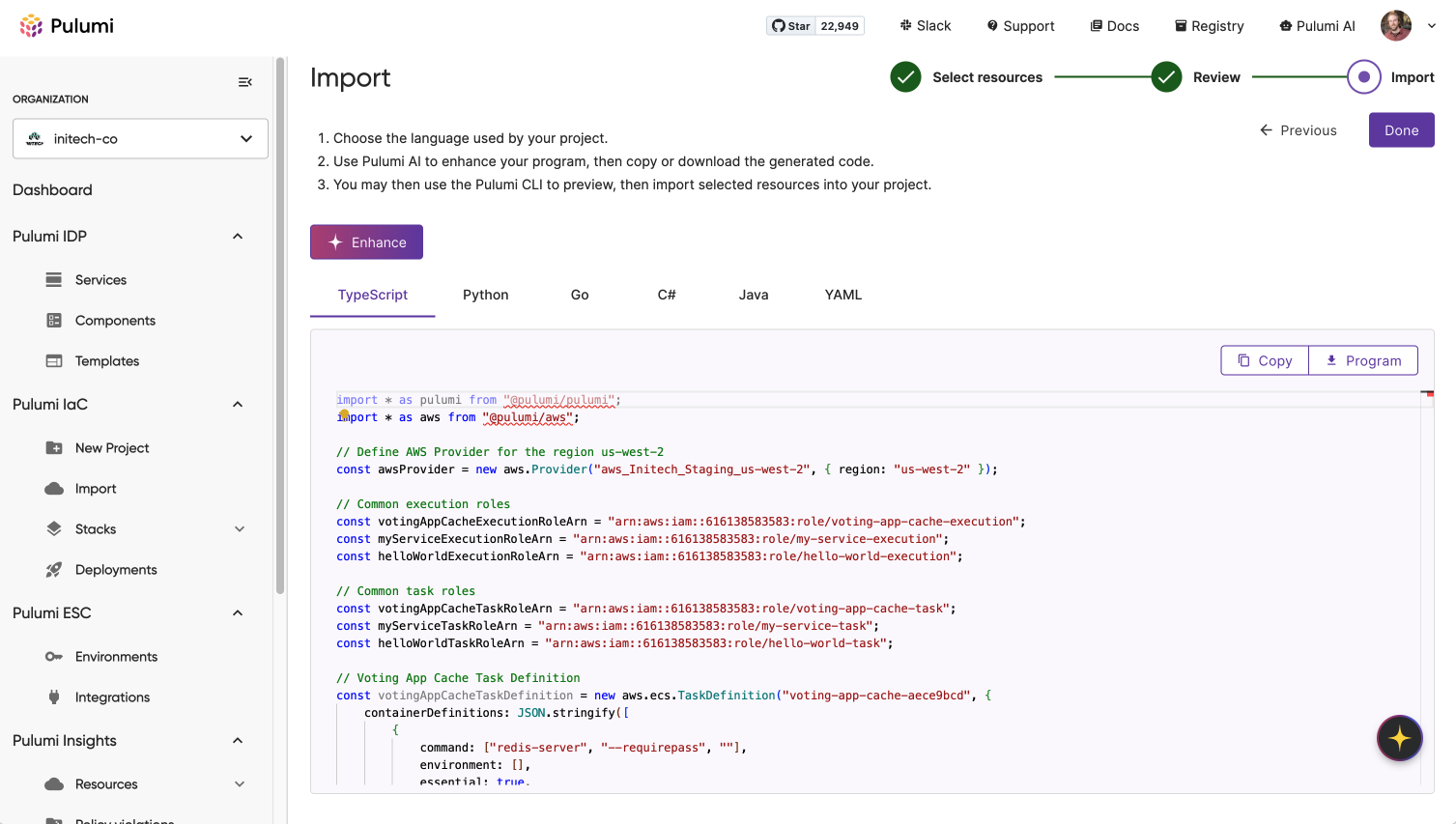 Visual Import Code Generation