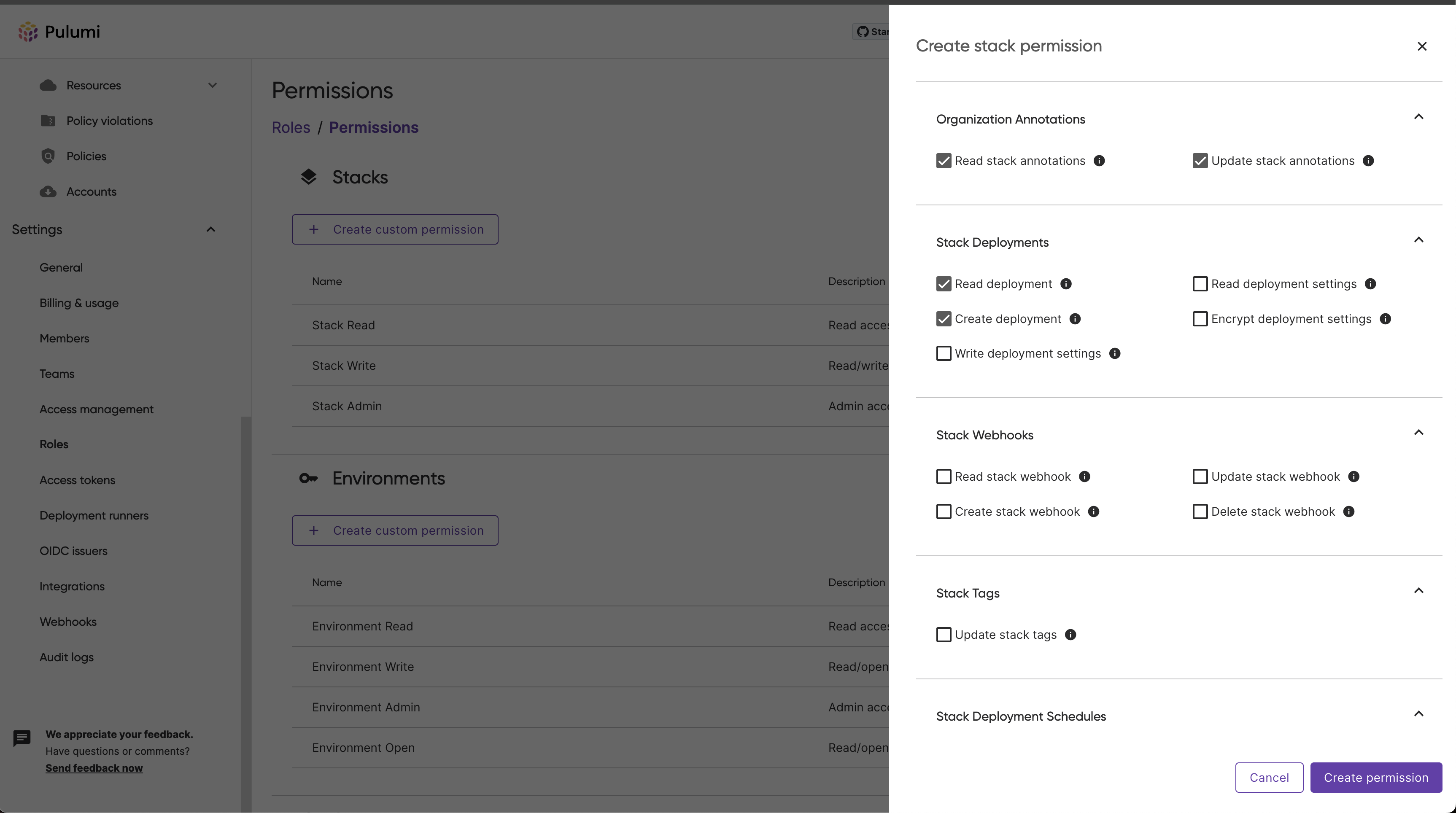 Providing a name and description for the permission set