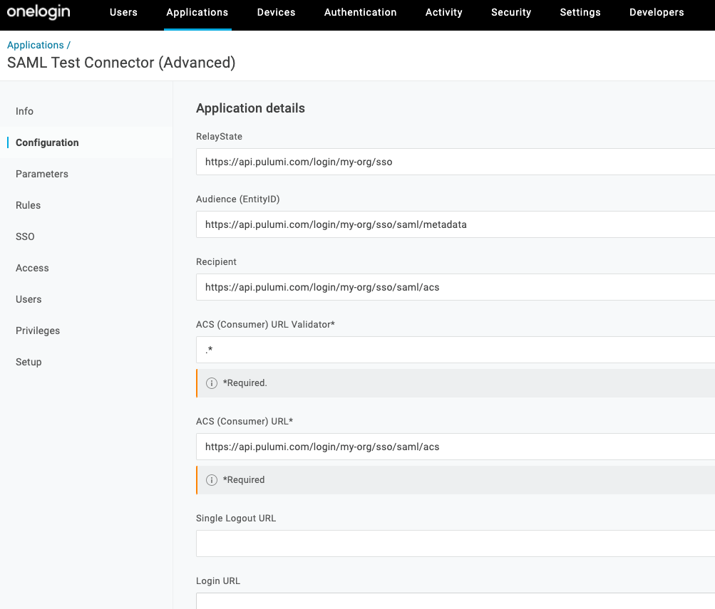 Configuration settings example